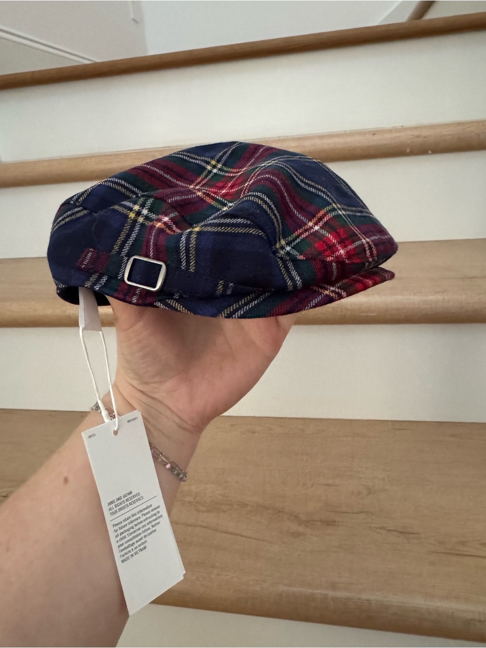 Janie and Jack Tartan Plaid Newsboy Cap - Navy, Red, Green